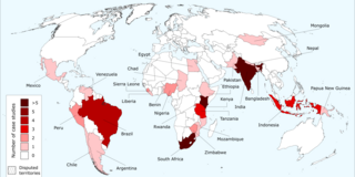 World map showing numbers of case studies per country as identified in recent research by Alan Américo da Silva, Iasmin Kormann da Silva, and René Westerholt